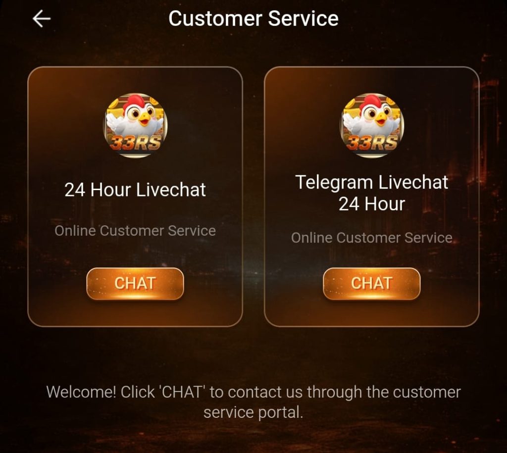 33RS Game customer service dashboard