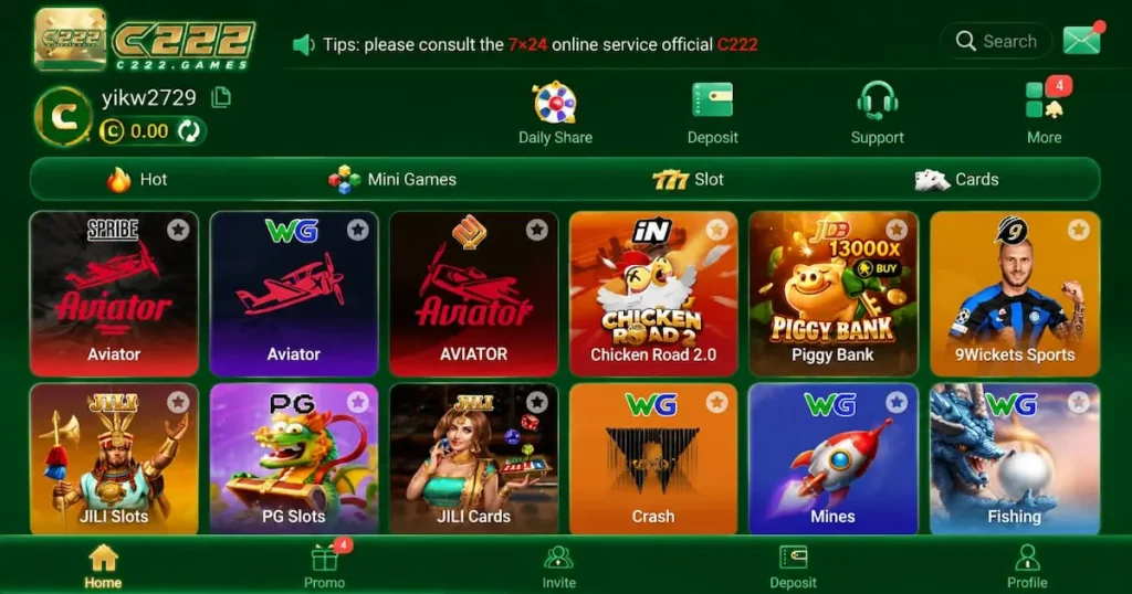 C222 Game home interface