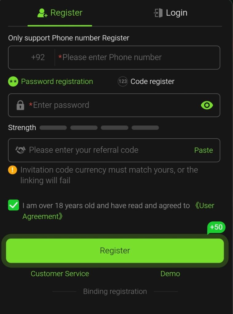 GOGAME APK registration page