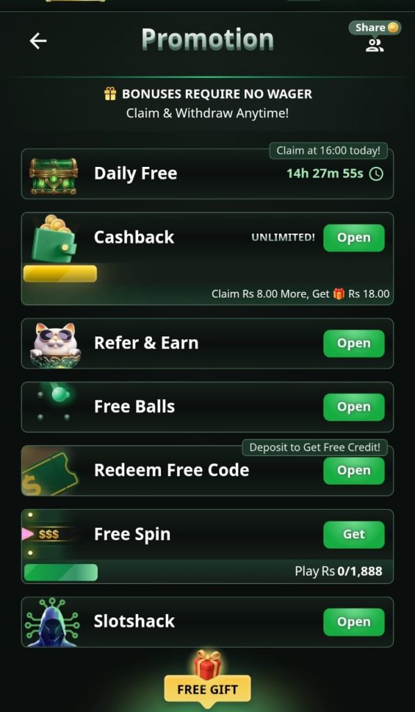 GOPKWIN Game rewards section displaying daily rewards and promotional offers