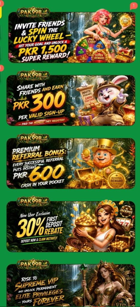 PAK998 Game rewards section with available promotional offers