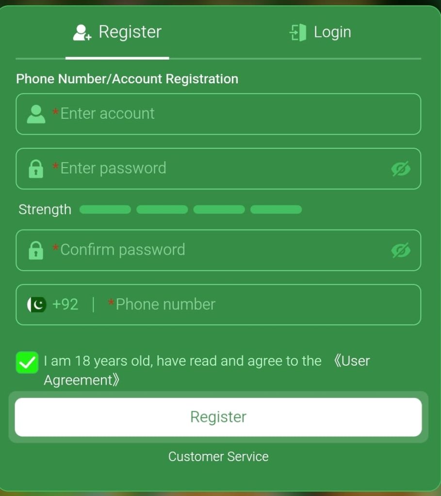 PKWG5D Apk signup page with new account registration form
