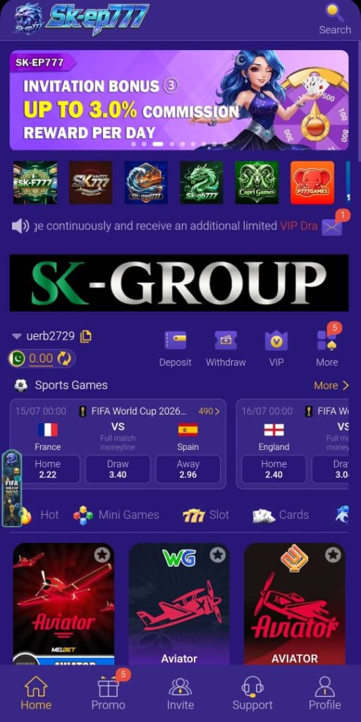 SK-EP777 Game homepage interface for Android users