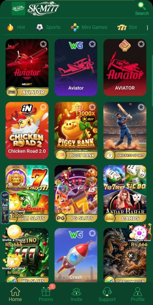 SK-M777 Game homepage on Android mobile