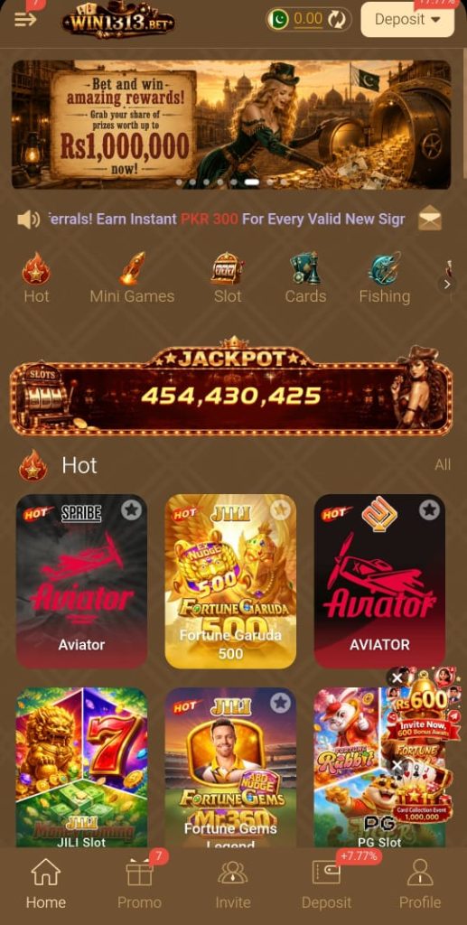 Win1313 Bet home page with online casino games, sports betting, welcome bonus, and secure login