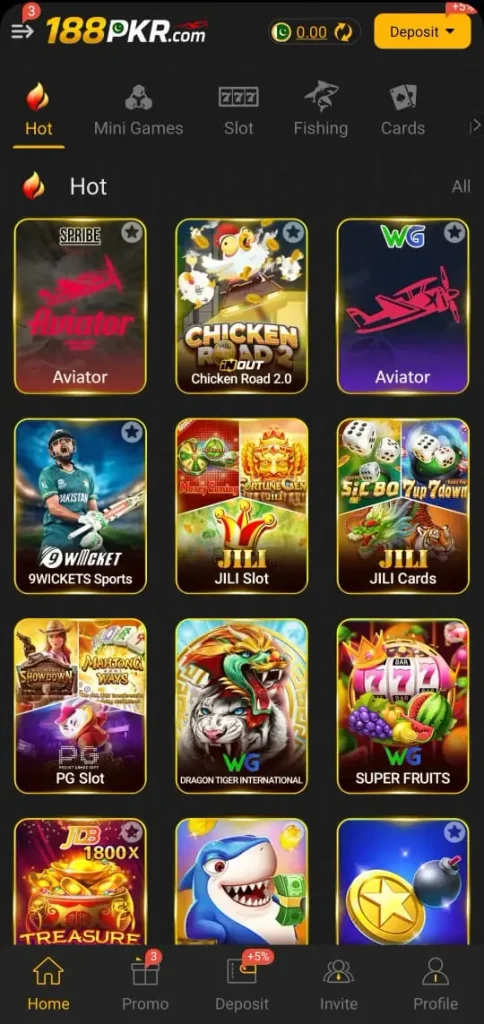 188PKR Game Apk Home Interface